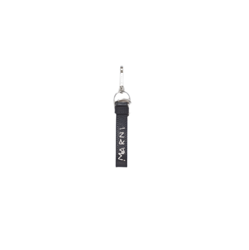 Leather Keyring with Marni Mending Embroidery In Black