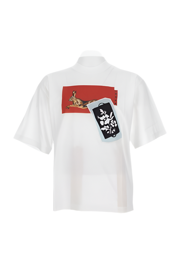 Patch T-Shirt with Rabbit Graphic