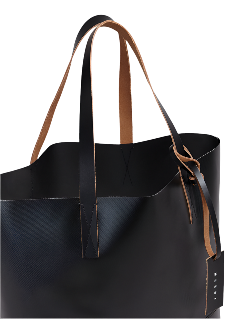 Open Shopper Tote Bag with Marni Tag in Black