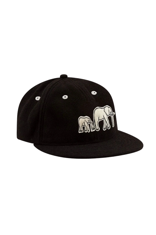 Wool Felt Elephant Varsity Cap in Black