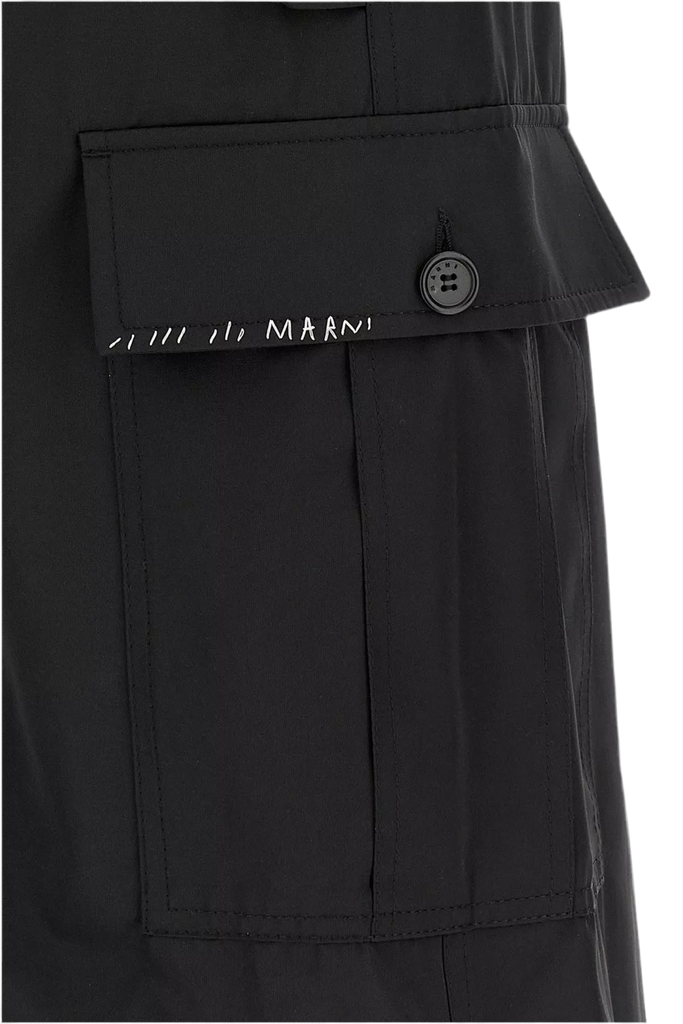 Water-Repellent Taffeta Wide-Leg Cargo Pants in Black