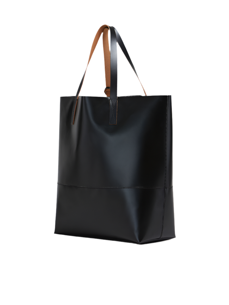 Open Shopper Tote Bag with Marni Tag in Black