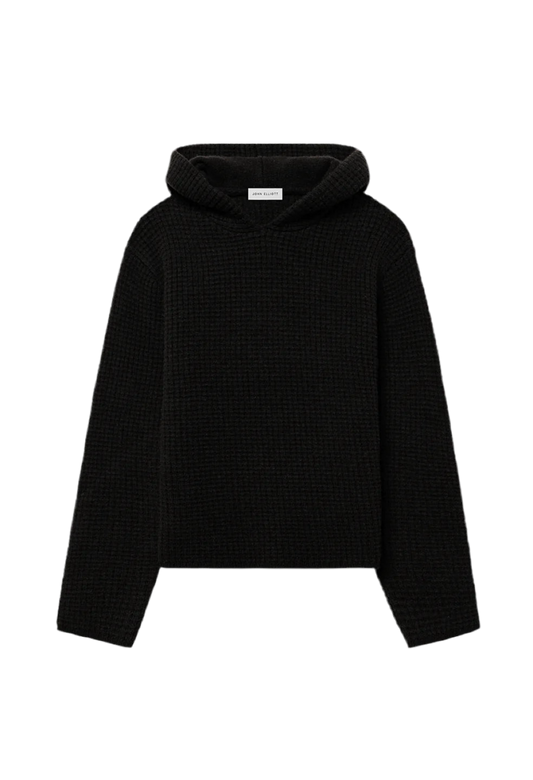Wool Waffle Knit Poncho in Black