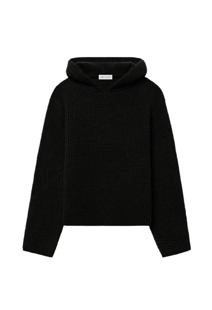 Wool Waffle Knit Poncho in Black