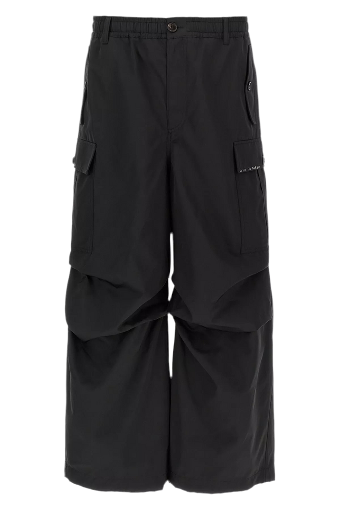 Water-Repellent Taffeta Wide-Leg Cargo Pants in Black