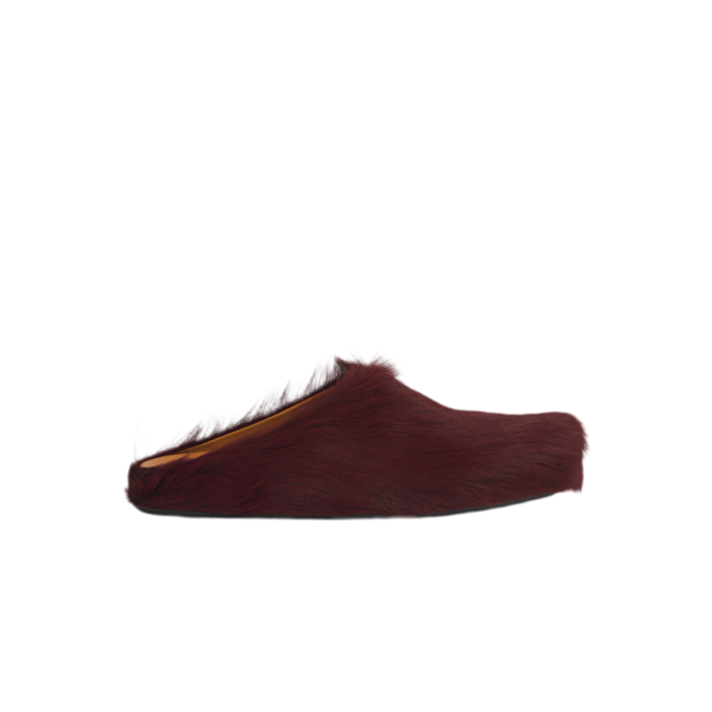 Fussbett Sabot Clog in Red Long Haircalfskin