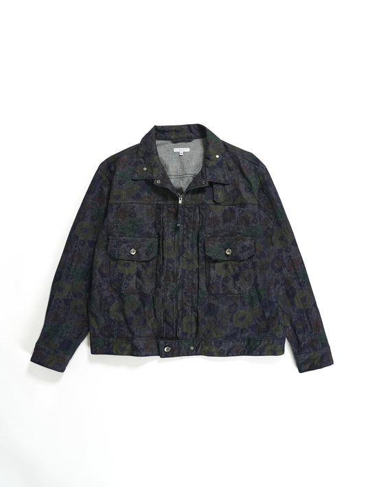 Trucker Jacket in Indigo Floral Print Denim
