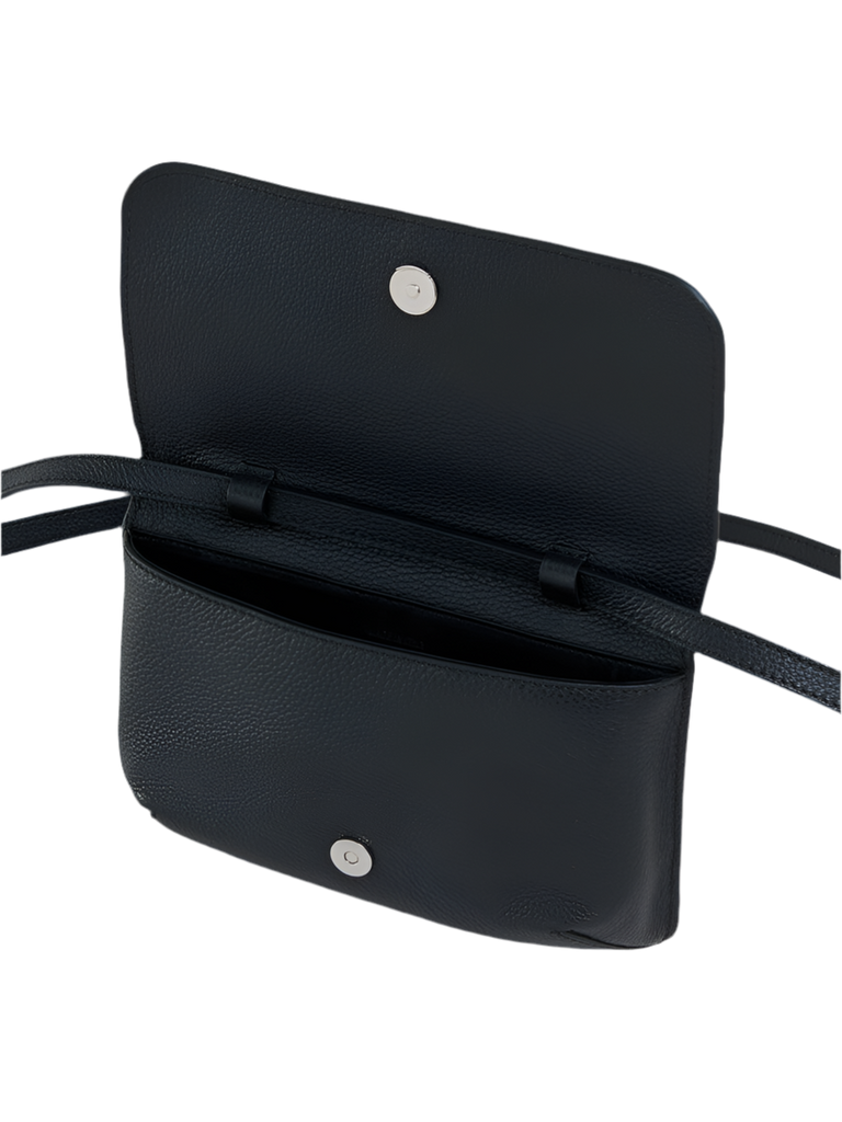 Leather Shoulder Bag with Marni Mending Embroidery in Black