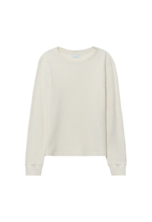 Wool Waffle Knit Crew in Ivory