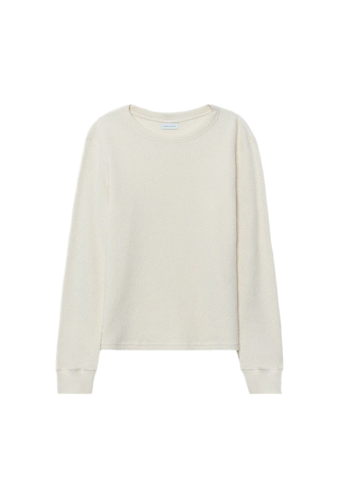 Wool Waffle Knit Crew in Ivory