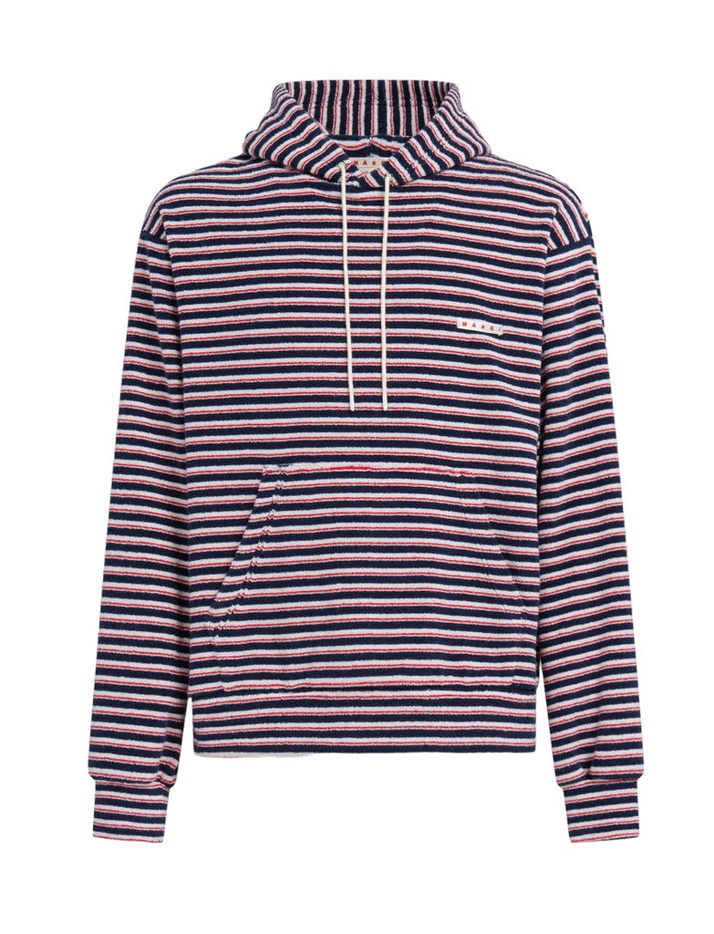 Striped Terry Hoodie in Red and Blue
