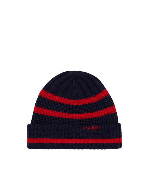 Striped Wool Sailor Beanie in Navy