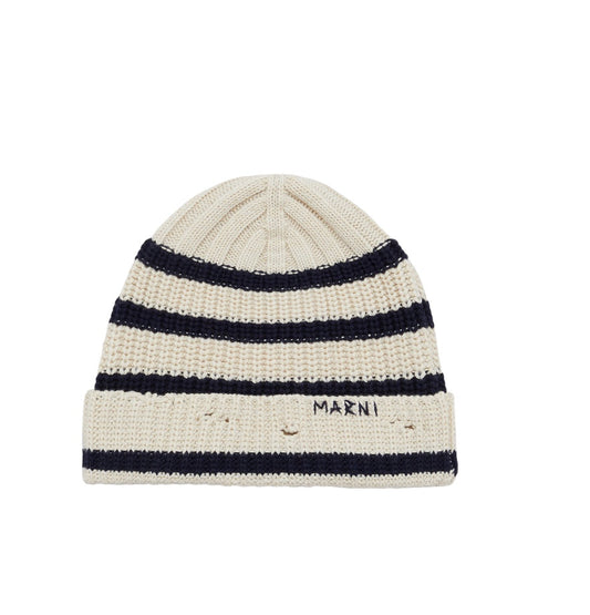 Striped Wool Sailor Beanie in Stone White