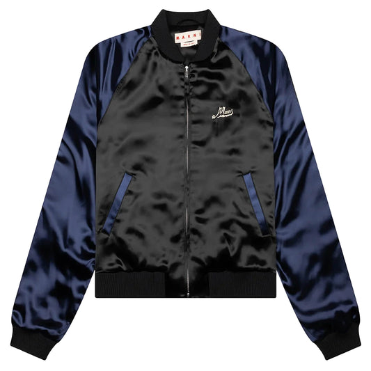 Logo-Embroidered Satin Bomber Jacket in Black