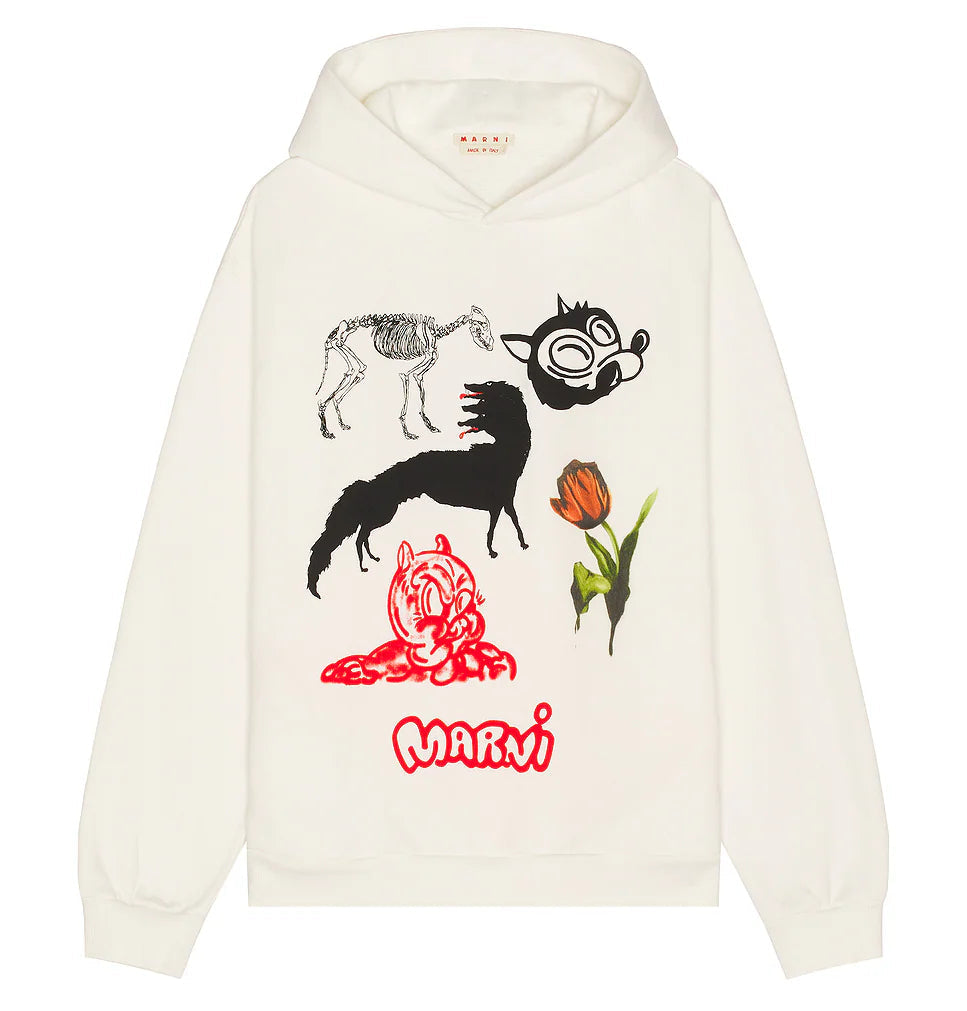 Graphic Hoodie in Natural White