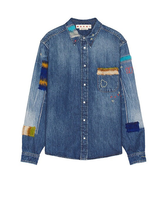 Mohair Patch Denim Shirt in Bio Blue