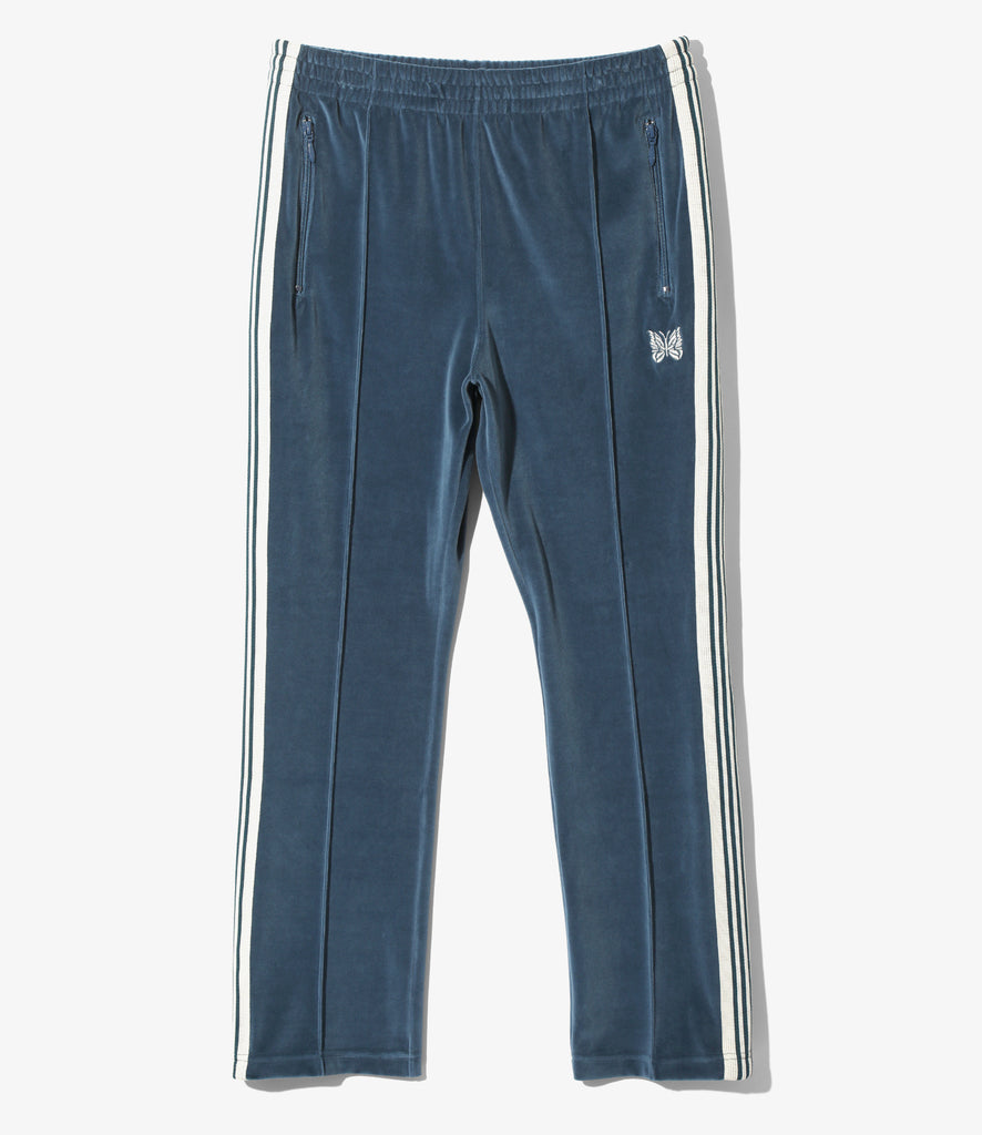 Narrow Velour Track  Pant in Marine Blue