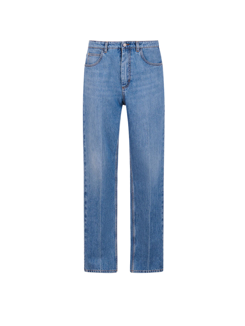 Straight Leg Denim Trousers in Blue