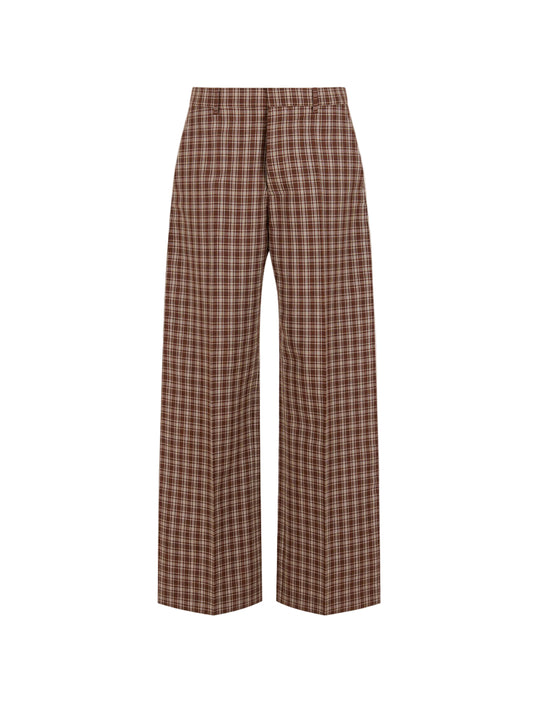Wool Trousers with Checked Pattern in Brown