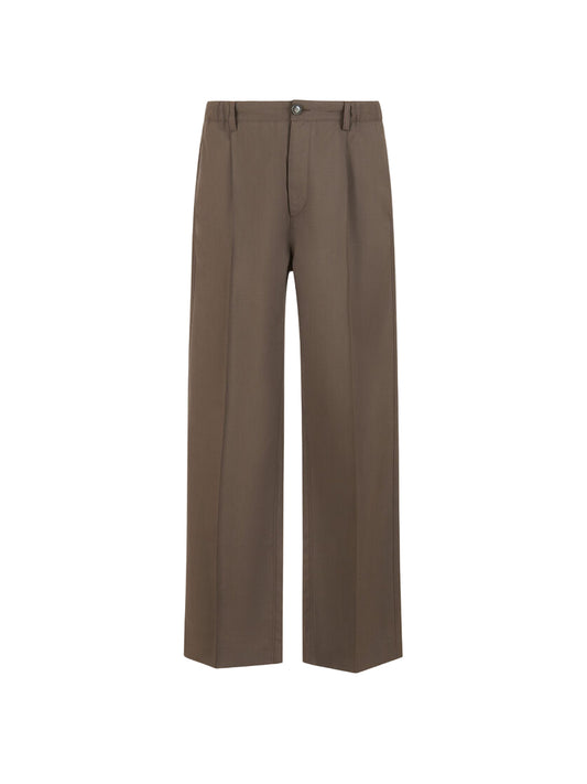 Wool Trousers with Elasticated Waistband in Truffle Brown