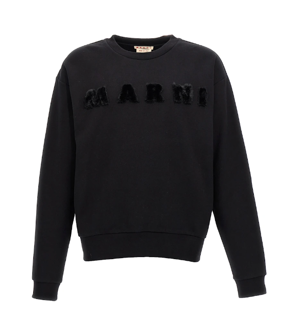 Faux Fur Logo Sweatshirt in Black