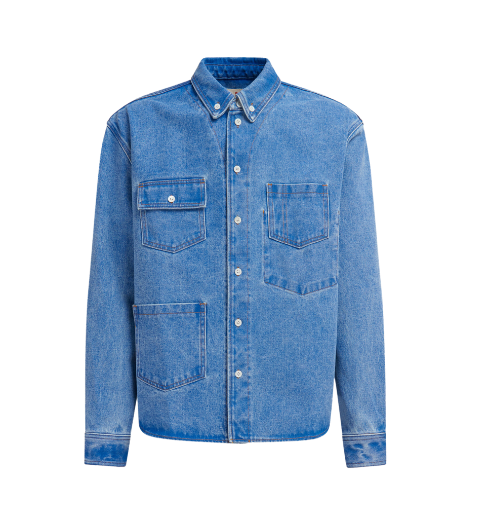 Bleached Denim Overshirt in Blue