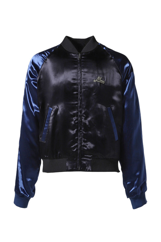 Logo-Embroidered Satin Bomber Jacket in Black