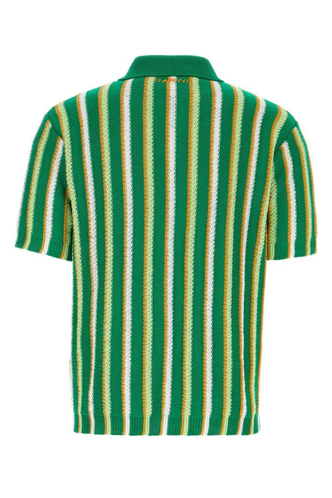 Striped Crochet Polo in Sea Green