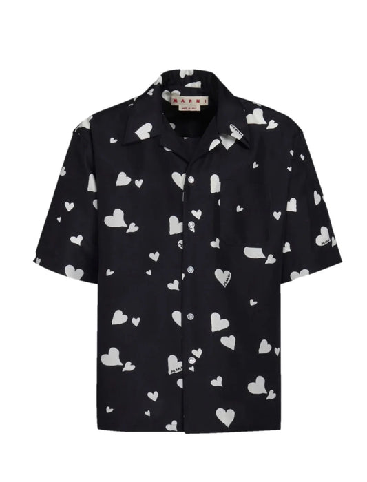 Heart Silk Shirt in Black