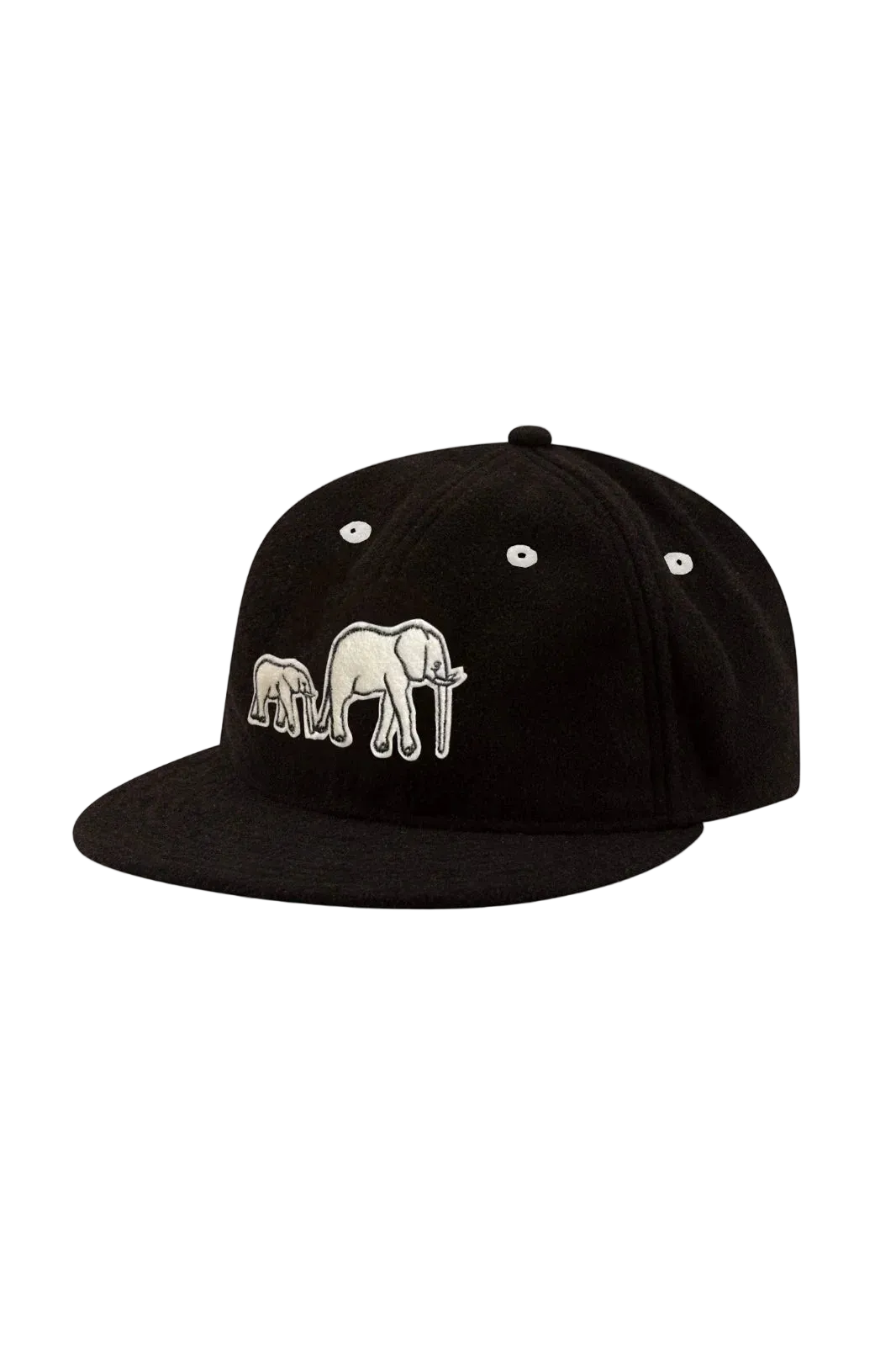 Wool Felt Elephant Varsity Cap in Black