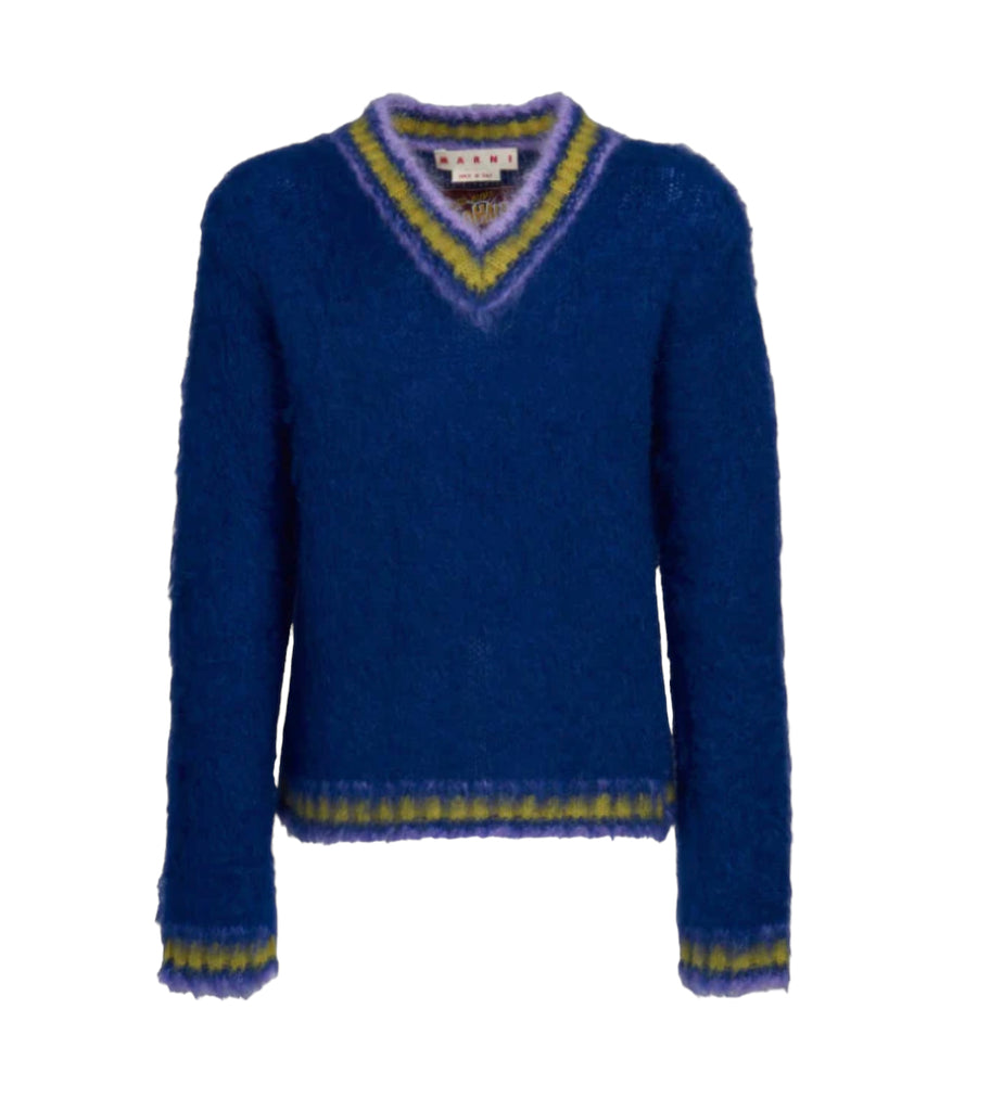 Stripe Brushed Mohair Sweatshirt in Blue