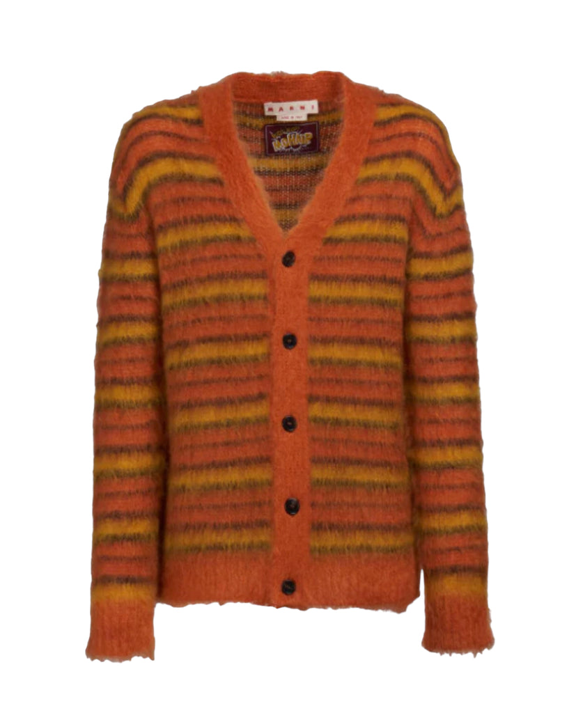 Striped Mohair Cardigan in Lobster