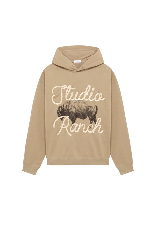 Studio Ranch Embroidered Hoodie in Dusty Khaki