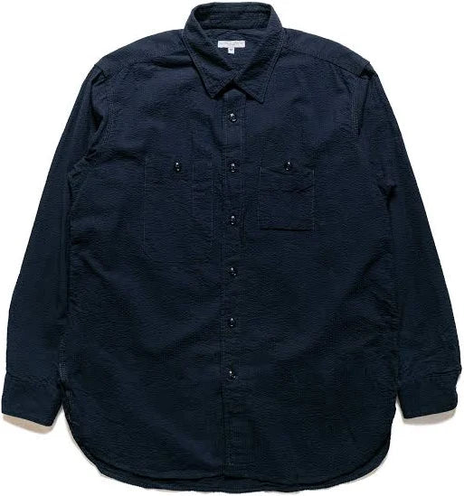 Work Shirt in Navy Seersucker