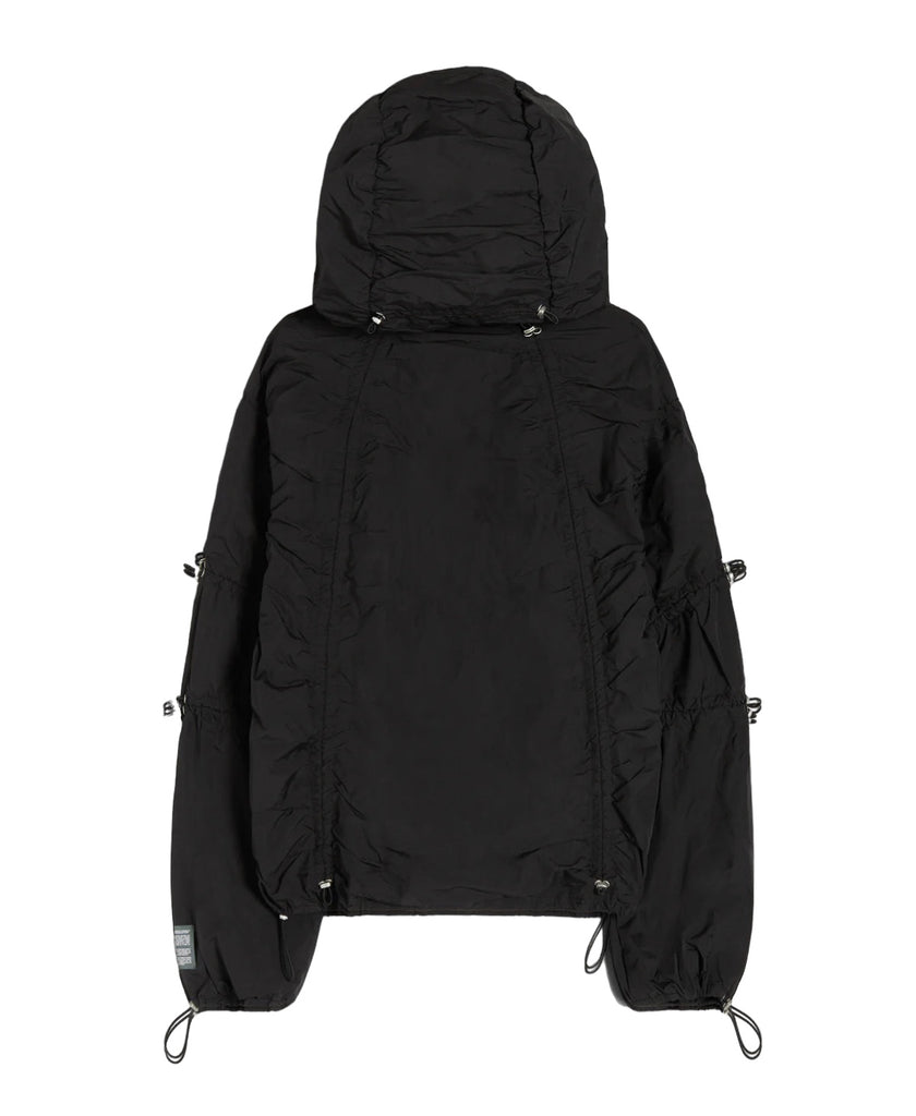 Cinched Nylon Hooded Jacket in Black