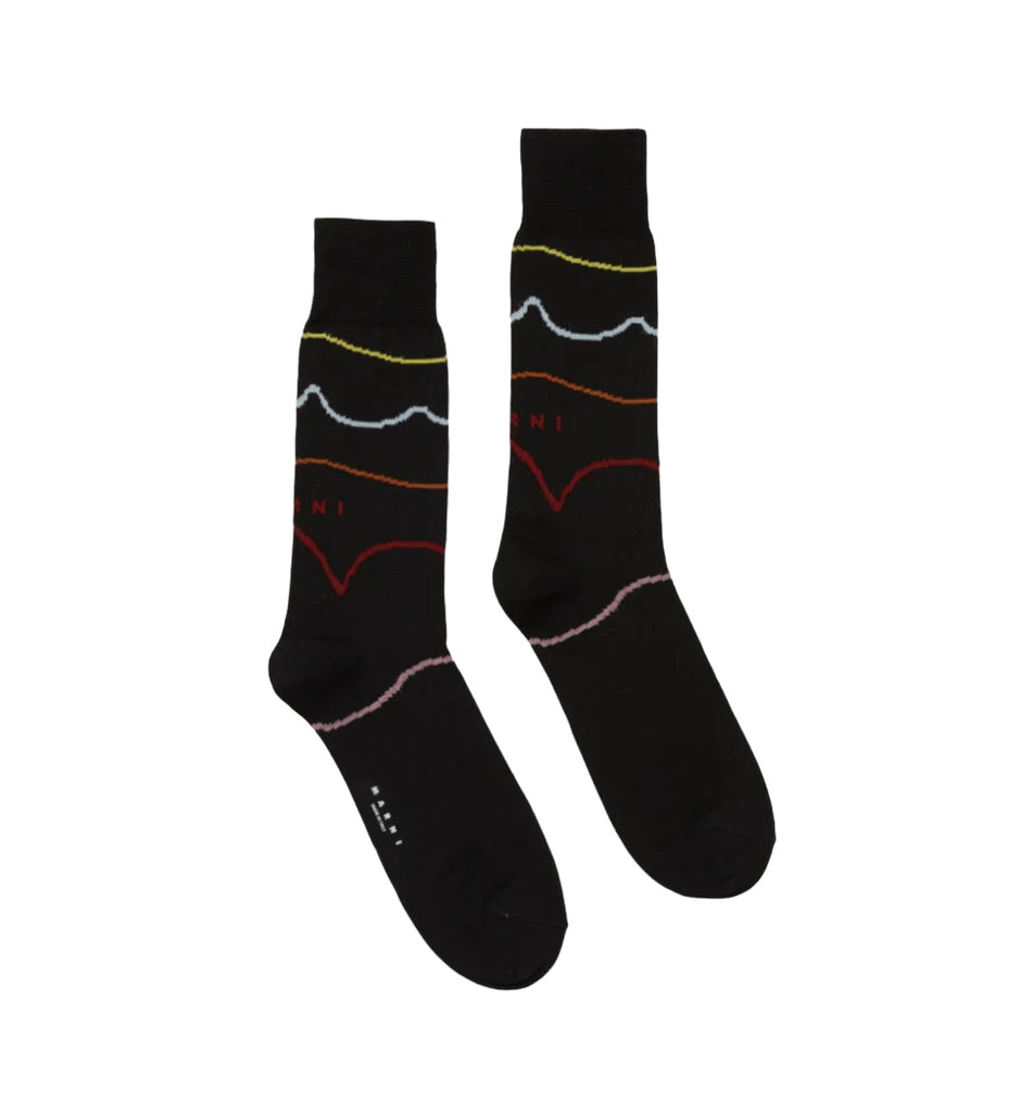 Wavy Jacquard Socks in Black