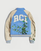 Load image into Gallery viewer, Embroidered Vines Varsity Jacket in Sky Blue